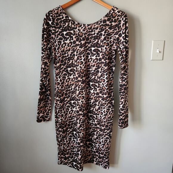 Xhilaration Long Sleeve Back Vneck Leopard Print Dress - Picture 1 of 6